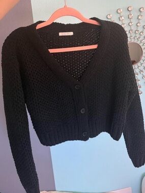 Black Full Tilt Tilly's cropped button down knit cardigan sweater